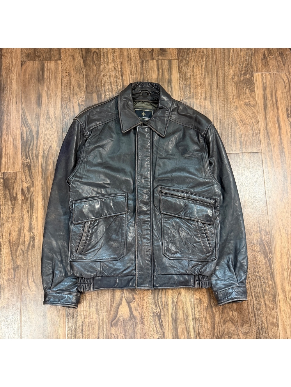 Vintage 90s A-2 Lambskin Leather Flight Bomber Jacket Rainforest Mens L Military